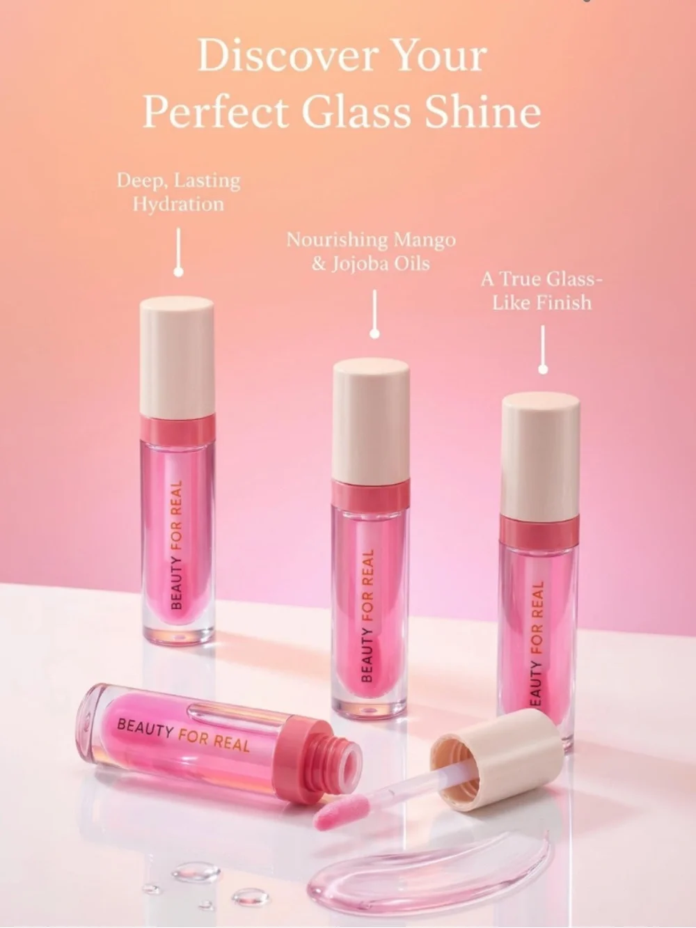 Beauty for Real Lip Revival High Shine Lip Oil Lipgloss Strawberry Fields BNIB
